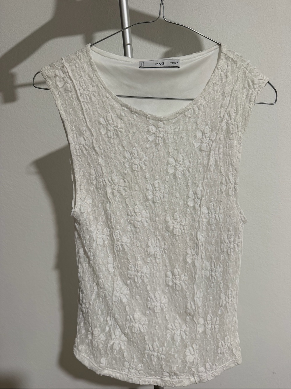 Mango White Floral Lace Tank Top